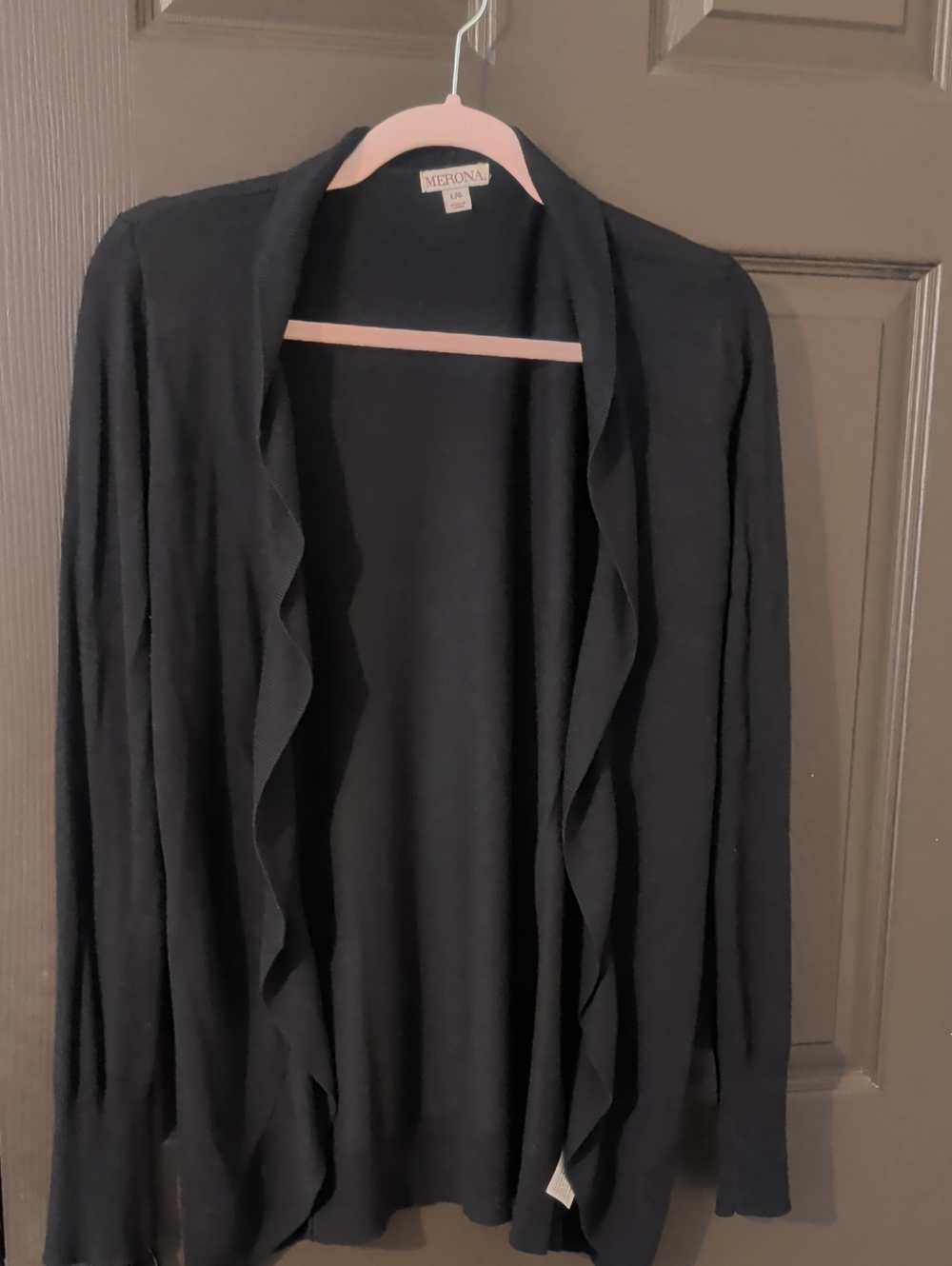 Merona Black Ruffle Trim Open-Front Cardigan